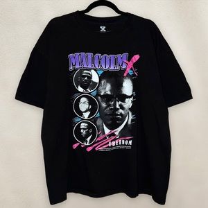 Malcolm X Graphic T-Shirt "Freedom" Retro Design Pink Purple Size 3XL (2XL)